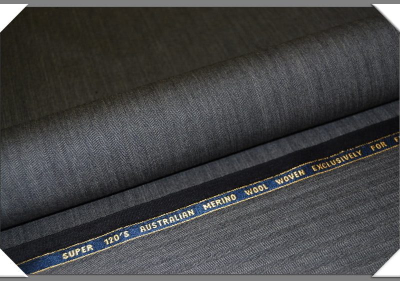 Med. Grey Herringbone Super 120's Merino Wool Fabric