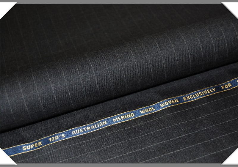 Charcoal Pinstripe Super 120's Merino Wool Fabric
