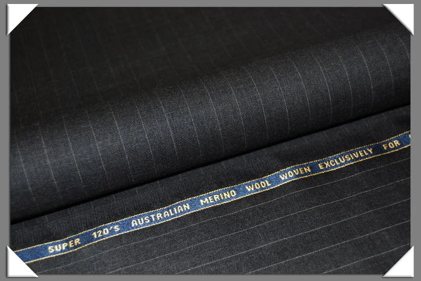 Charcoal Pinstripe Super 120's Merino Wool Fabric