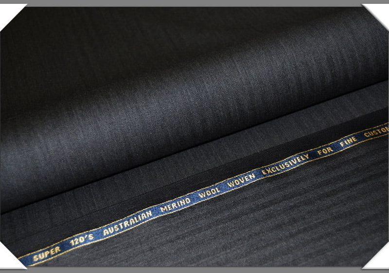 Charcoal Herringbone Super 120's Merino Wool Fabric