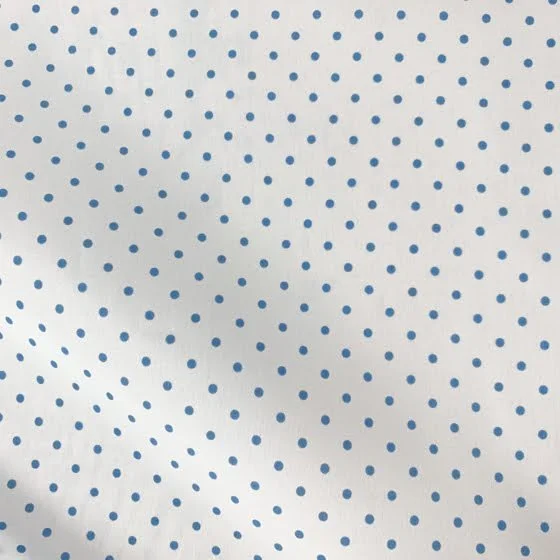 White & Blue Polka Dot Rayon Fabric