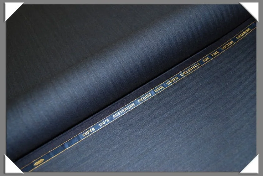 Blue Herringbone Super 120's Fabric