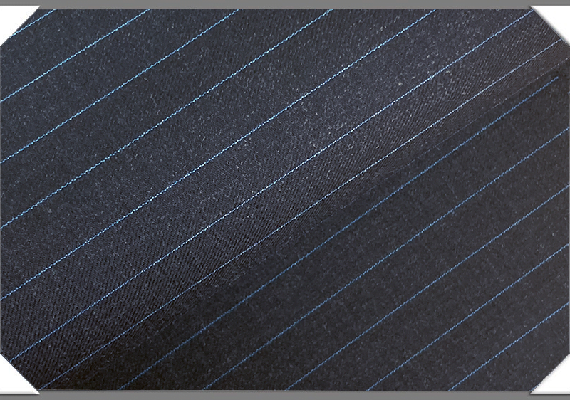 Charcoal & Blue Striped Super 120's Merino Wool Fabric